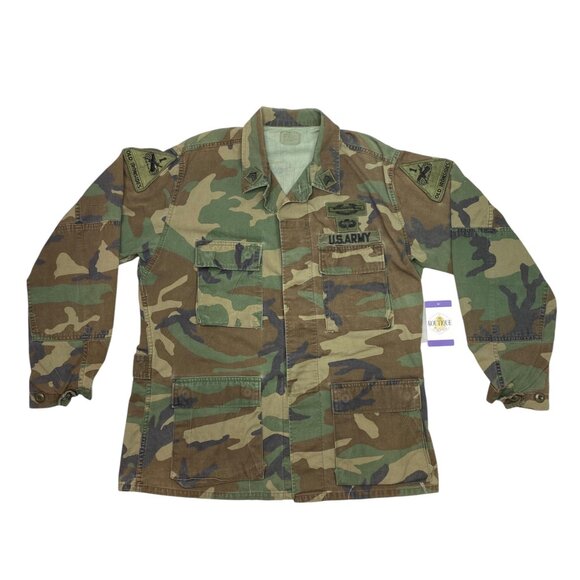 Vintage US ARMY Combat BDU Woodland Camo Field Jacket Shirt Ironside Patches - Picture 16 of 16